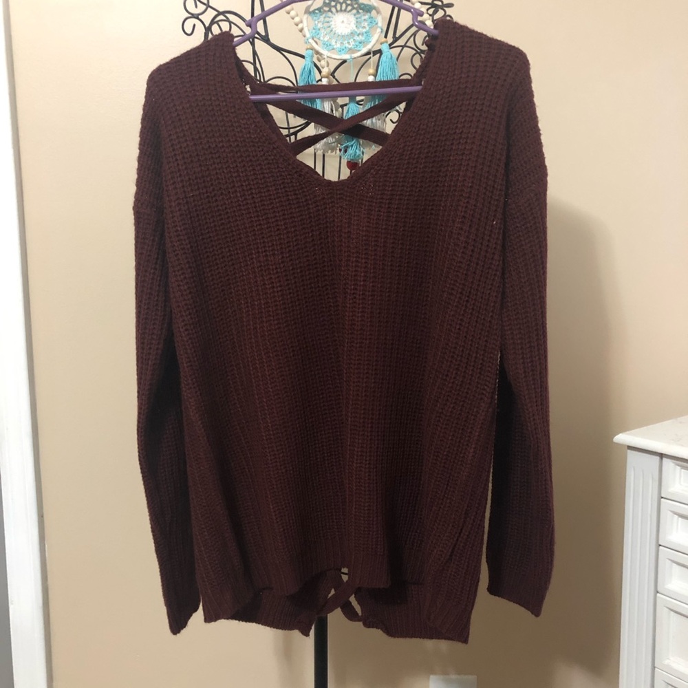 Pink Rose wine lace sweater
